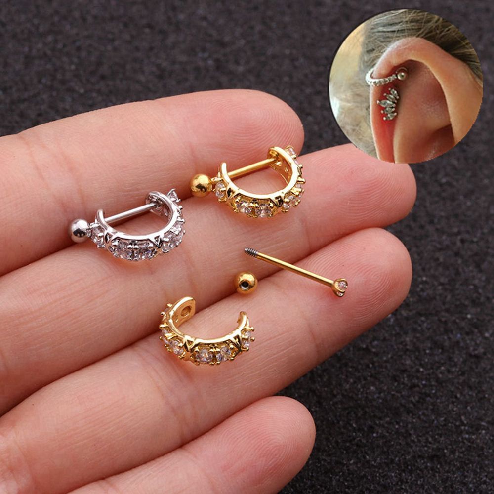 Khuyên Xỏ Sụn Tai Bằng Thép Không Gỉ Hình Hoa Đính Đá Zircon Nhiều Màu Thời Trang