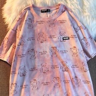 Áo thun PEWARNA IKAT tay ngắn dáng rộng in họa tiết gấu phong cách Hàn Quốc thời trang cao cấp dành cho các cặp đôi