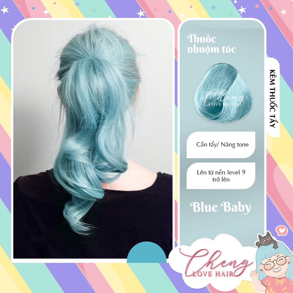 [Mã 155FMCGSALE giảm 7% đơn 500K] Thuốc Nhuộm Tóc Màu BABY BLUE Kèm Tẩy | Chenglovehair, Chenglovehairs