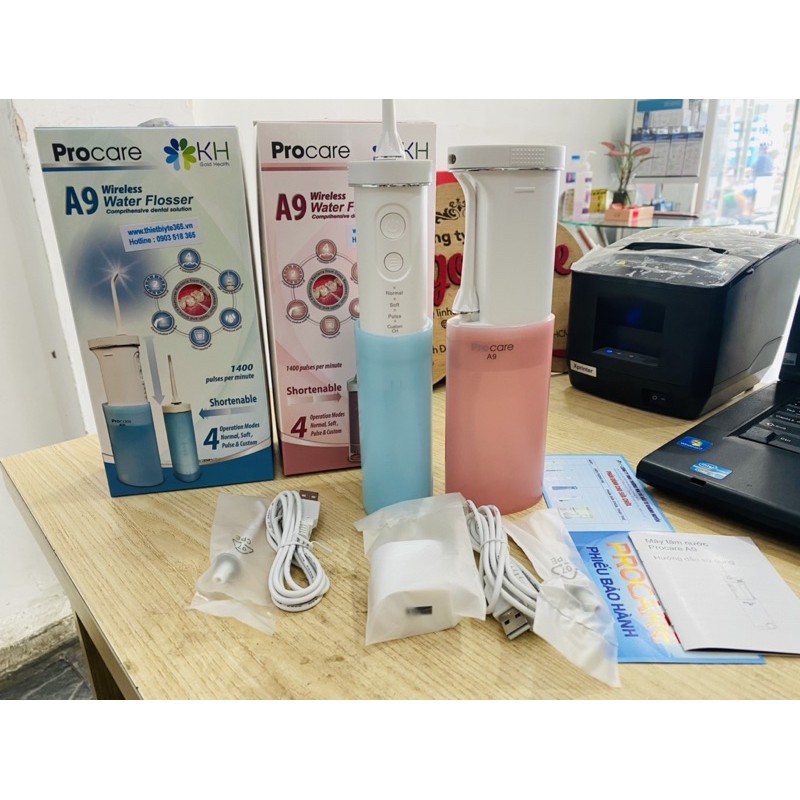 Máy Tăm nước procare A9 chính hãng màu xanh và màu hồng