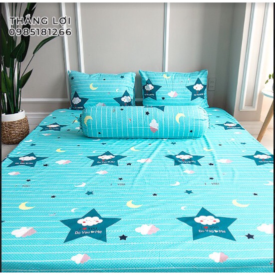 Drap Cotton 100% Thắng Lợi chính hãng Mẫu Sao Xanh Ngọc IN LOGO THẮNG LỢI vệ sinh dễ dàng.