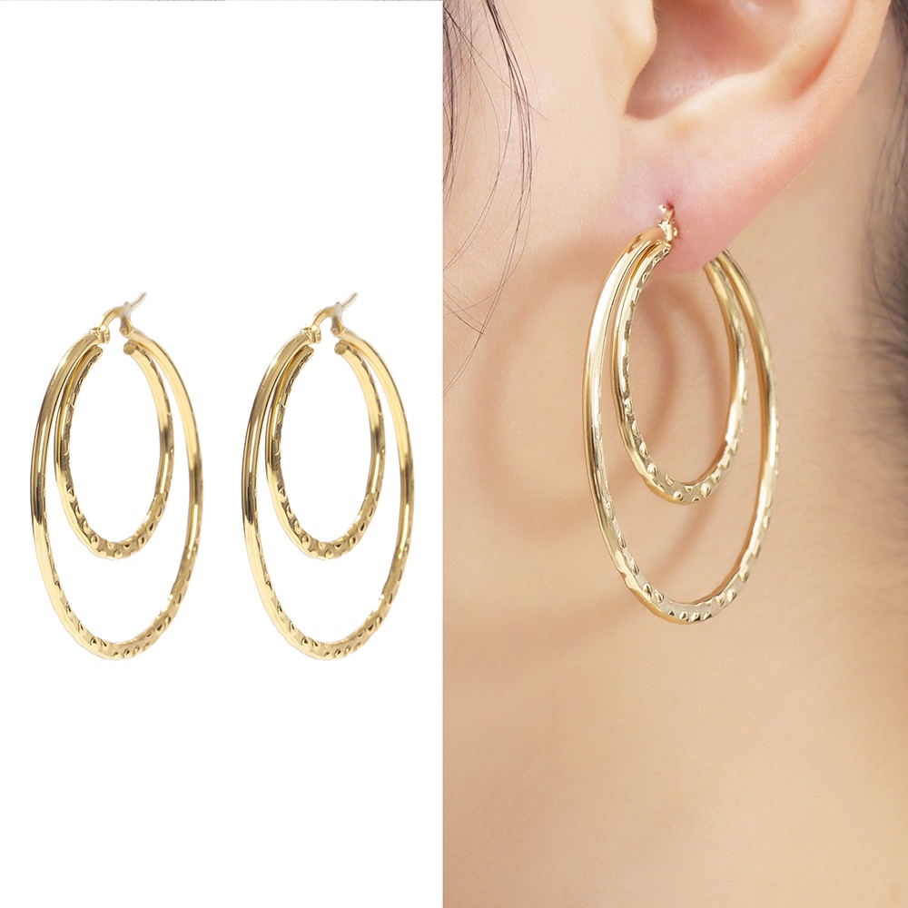 Khuyên Tai Tròn To 40MM Bằng Thép Titan / Thép Không Gỉ Không Gây Dị Ứng Dành Cho Nữ