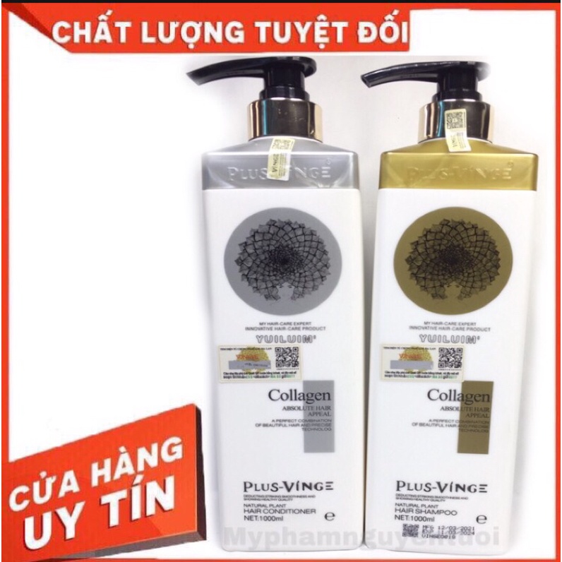 dầu gội xả Plus- Vinge collagen phục hồi tóc 1000ml mềm mượt+ tặng kèm chai 100ml