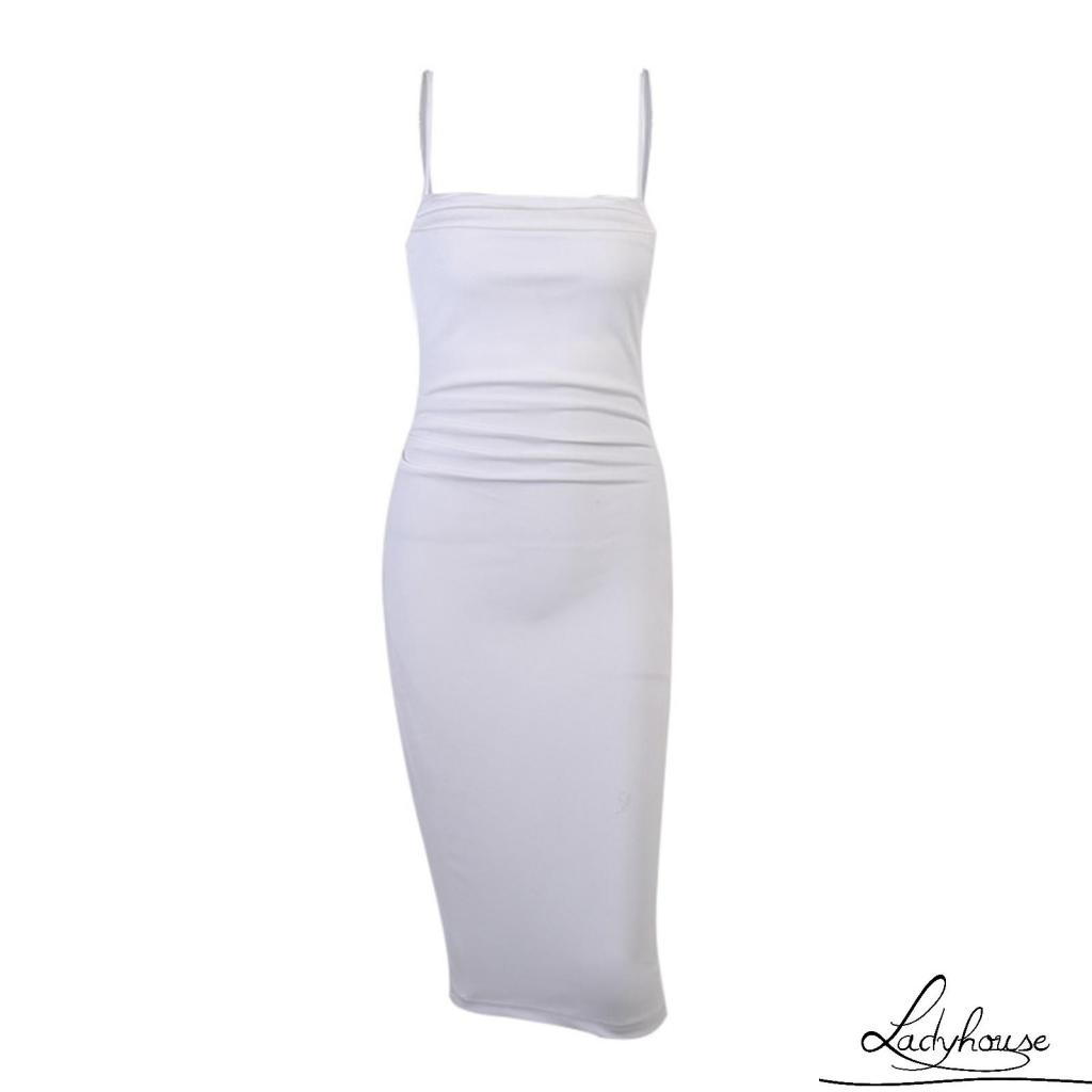 LD-Women Slim Slip Dress, Adults Sexy Sleeveless Solid Color Spaghetti Strap One-piece