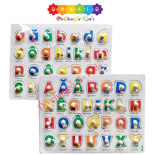  Bảng chữ cái tiếng Việt có núm cầm có in hình ở dưới, từ và hình ảnh minh hoa