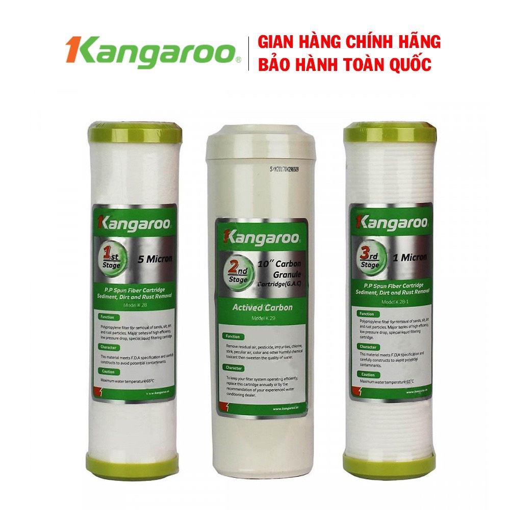 Bộ 3 Lõi lọc thô, Lõi lọc nước Kangaroo số 123 chính hãng, dùng cho máy lọc nước RO