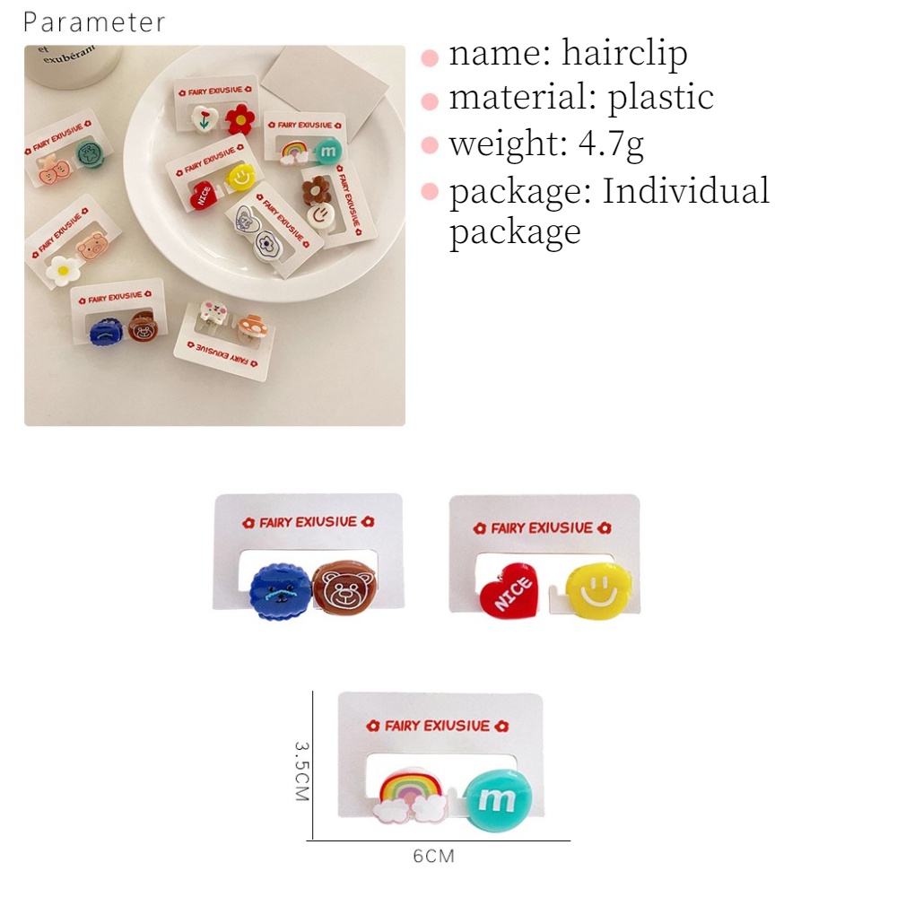 Set 2 kẹp tóc Mini hình gấu hoạt hình màu kẹo dễ thương phong cách Hàn Quốc cho học sinh