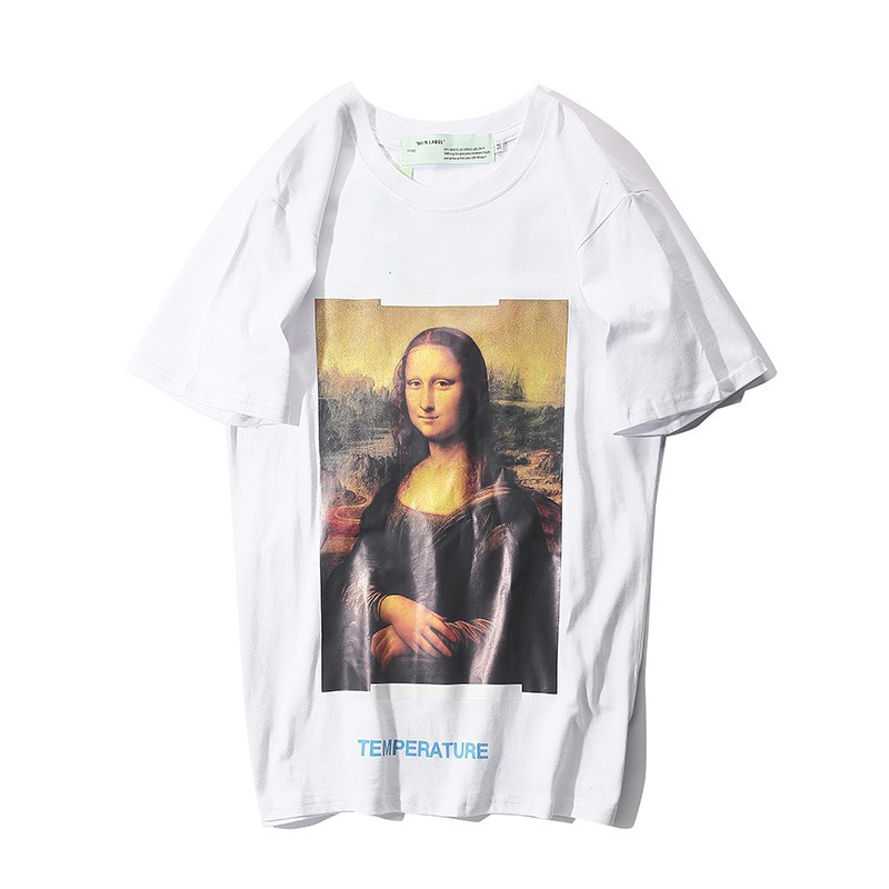 Đen Áo Thun Off White In Hình Mona Lisa Thời Trang Mùa Hè Cho Nam Nữ