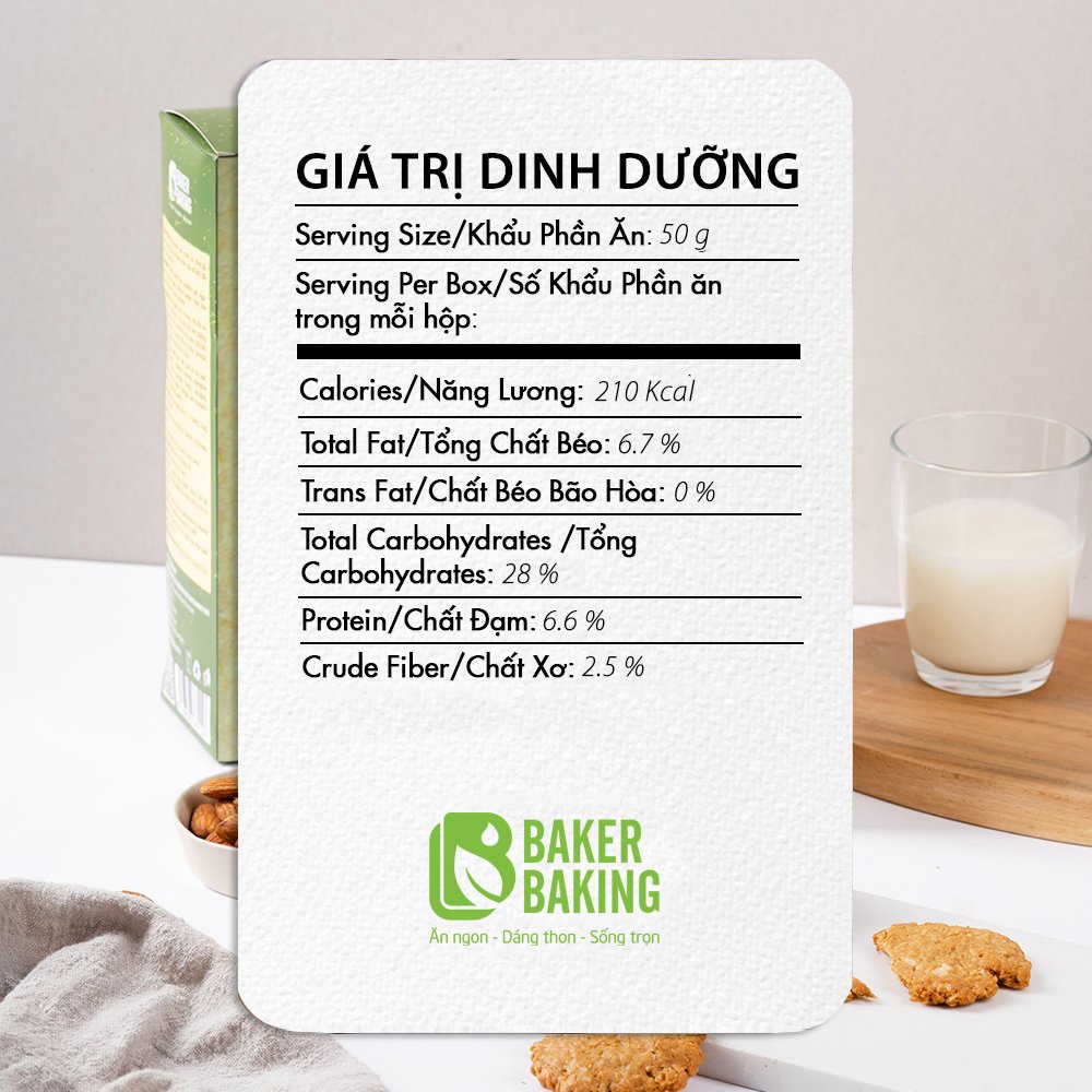Bánh quy ăn vặt Cookies Hạnh nhân dừa Baker Baking, bảnh Healthy không đường cho người tập luyện, eatclean