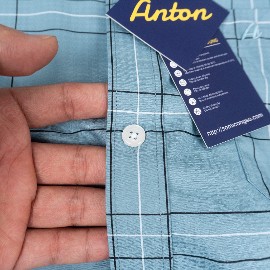 Áo Sơ Mi Nam Công Sở Trung Niên Anton Somianton Dài Tay Màu Xanh Lục Họa Tiết Kẻ Sọc Đen Trắng Vải Bamboo Chun - YAC147