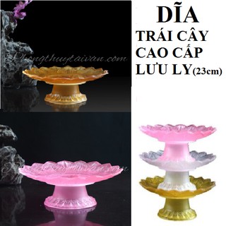 Dĩa trái cây bàn thờ cao cấp lưu ly hoa sen 23cm