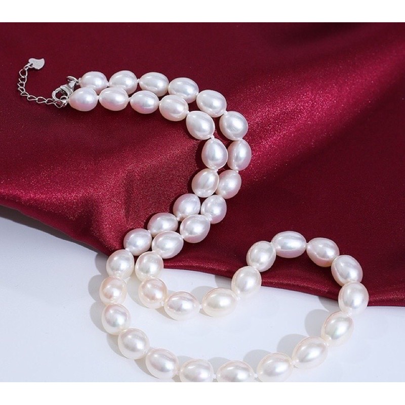 Vòng cổ hạt gạo màu trắng size 8-9y độ sáng 5A