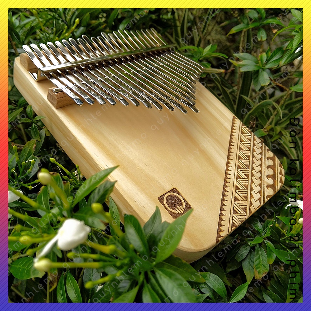 Đàn kalimba 21 phím khắc hoạ tiết thổ cẩm QUNHLEMO, Kalimba gỗ nguyên khối tặng phụ kiện tốt hơn khi mua deal sốc