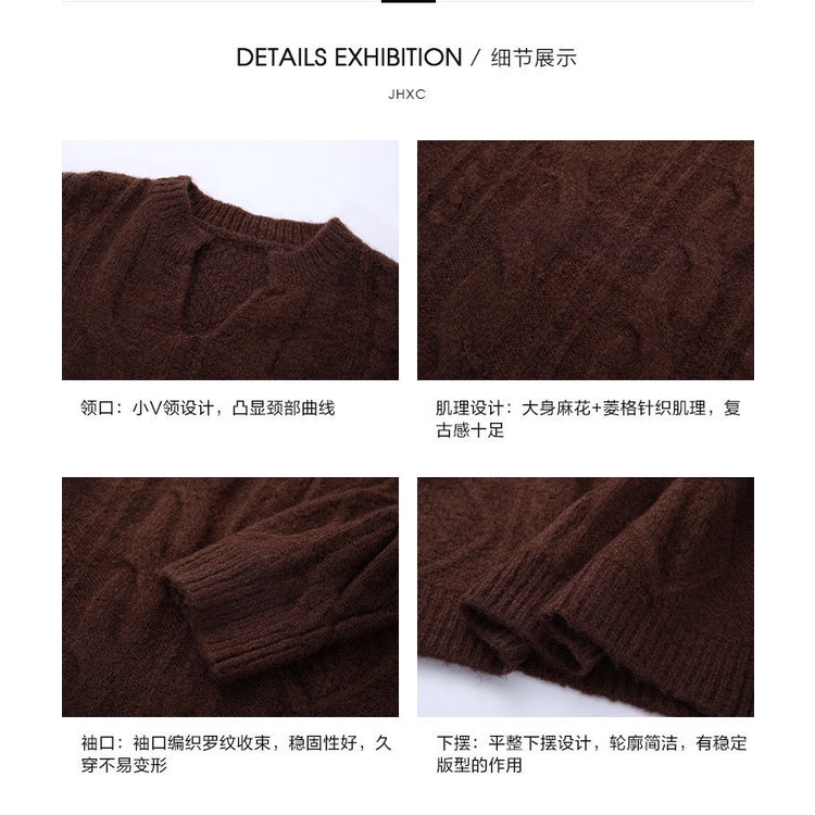 Áo len cổ chữ V dáng rộng thiết kế mới thời trang theo phong cách retro