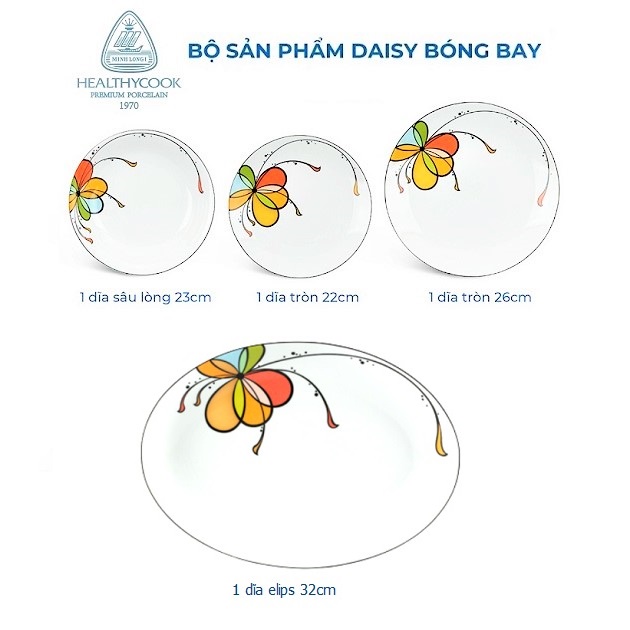 dĩa Daisy Bóng Bay sứ Minh Long - dĩa sứ Minh Long Daisy Bóng Bay