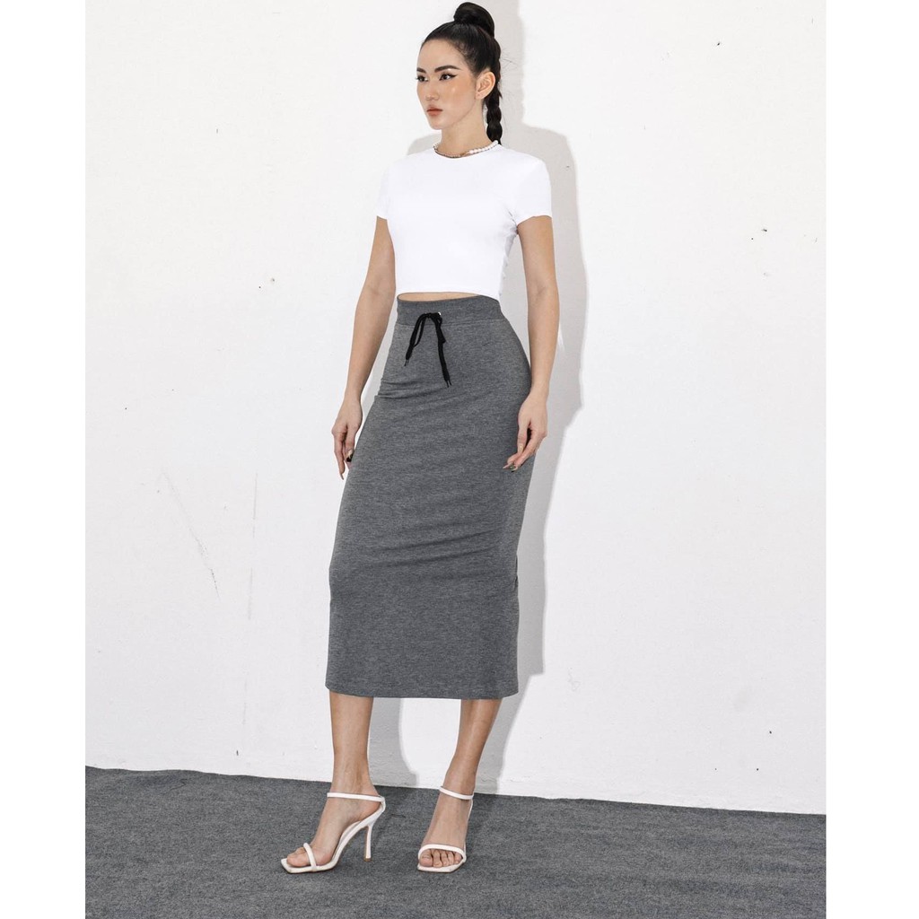 Chân Váy Cotton Da Cá Dáng Dài Nữ Busy Xẻ Vạt Sau CVDC2