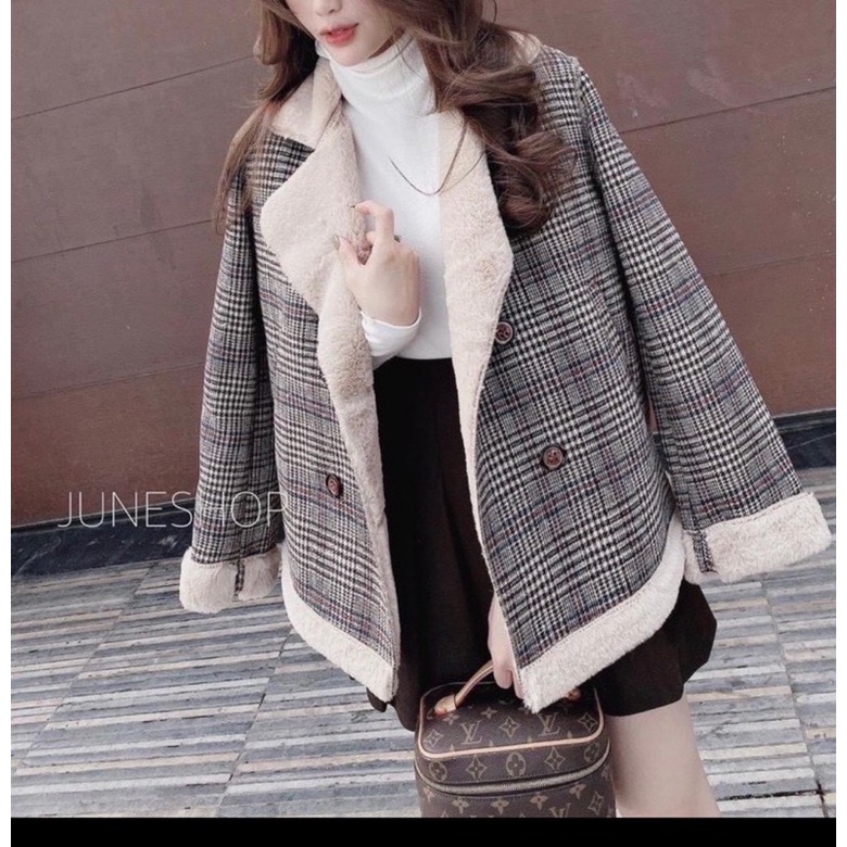 Áo Dạ Vét Kẻ Caro Lót Lông