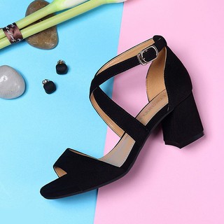 Giày cao gót nữ quai chéo mảnh đế vuông 5cm