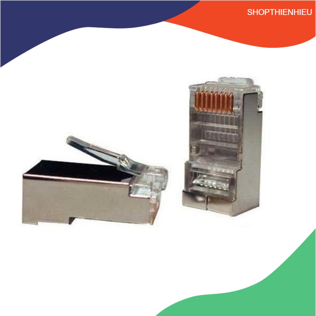 Đầu bấm mạng RJ45 (Bịch 100 hạt mạng Sắt ) sắt chống nhiễu ,Đầu mạng RJ45 hộp 100 hạt (Bọc sắt)