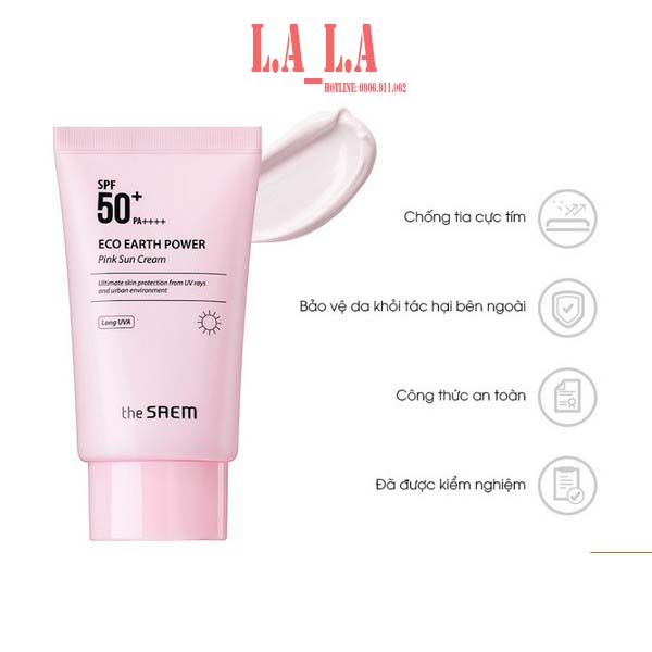Kem chống nắng The Saem Eco Earth Pink Sun Cream SPF50+ 50g