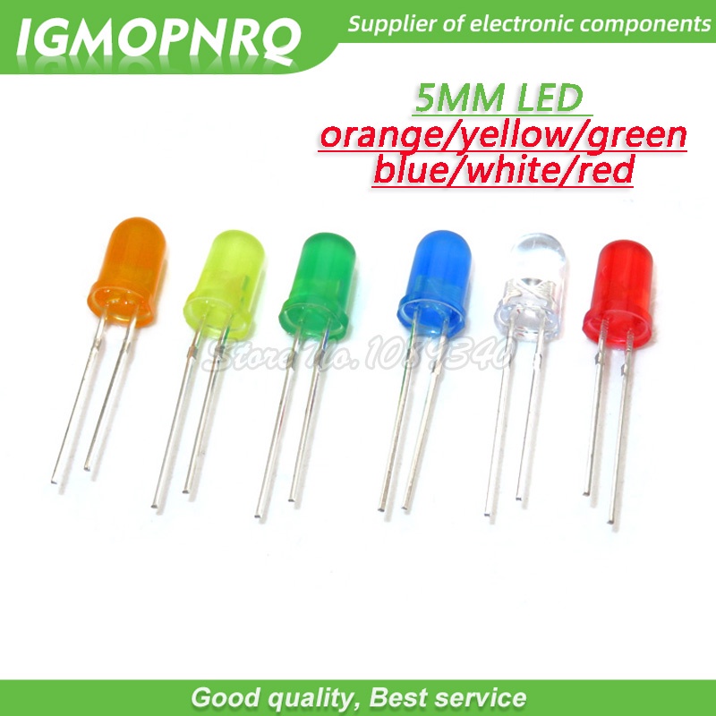 Set 100 Điốt Đèn LED Đầu Tròn 5mm 5mm Màu Đỏ / Vàng / Xanh Lá / Cam Nhạt Igmonrq