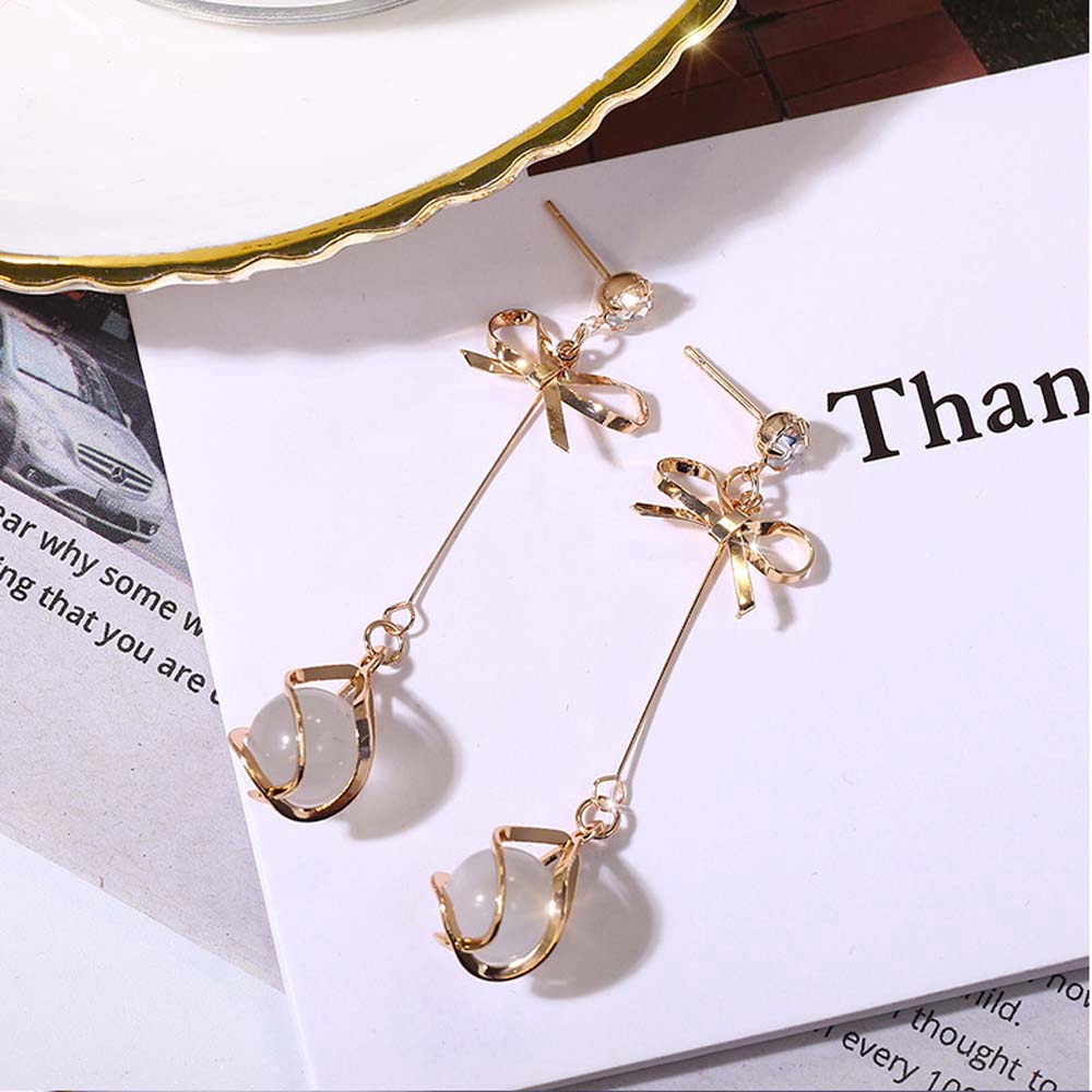 MXGOODS Gift For Women Small Bow Water Drop Long Pendant Accessories Stud Earrings