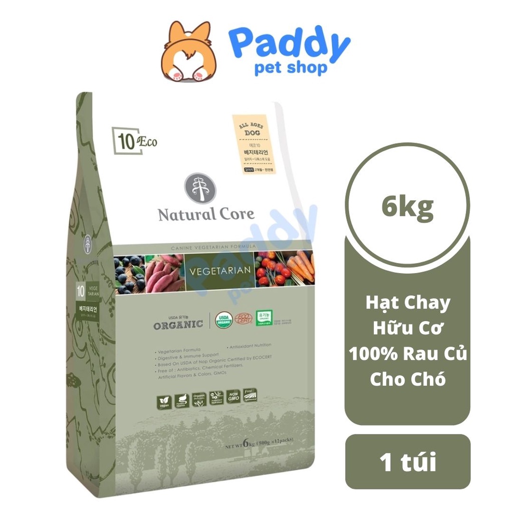 [6kg] Hạt Chay Hữu Cơ Natural Core Cho Chó - Gạo Lứt, Yến Mạch &amp; Nhân Sâm Đỏ