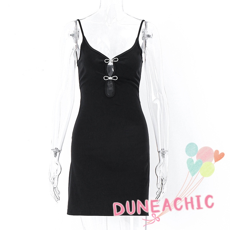 DUNEA Đầm Hai Dây Hở Lưng Thắt Nơ Gợi Cảm Cho Nữ