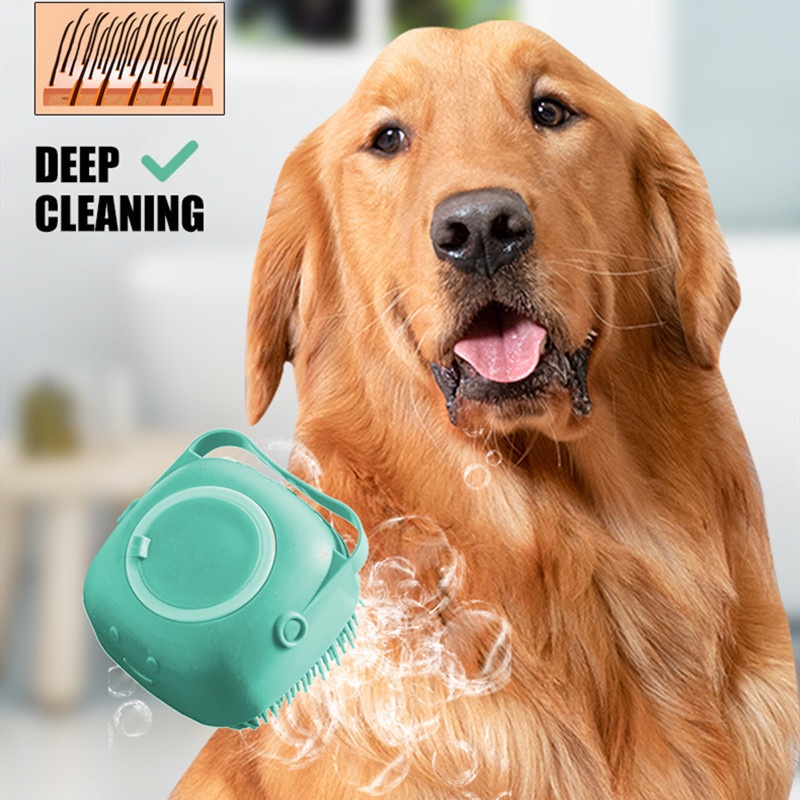 Bàn chải tắm chó đầu silicon massage tạo bọt nhanh tiết kiệm nước có khay đựng sữa tắm - Laila Petshop