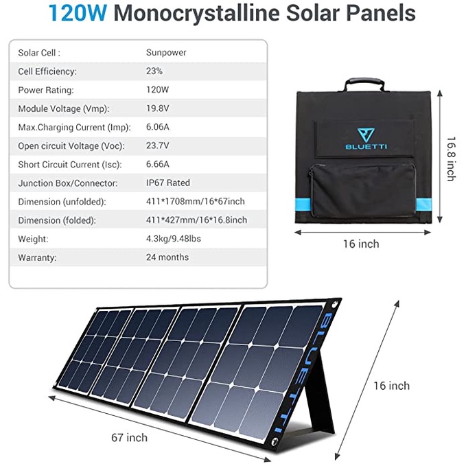 Tấm năng lượng mặt trời Tấm Pin mặt trời gấp gọn BLUETTI SP120 120W Tấm năng lượng SolarPanel Di động Cắm trại