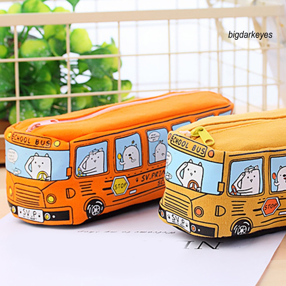 Túi Đựng Bút Bằng Vải Canvas Hình Xe Buýt Hoạt Hình Sáng Tạo