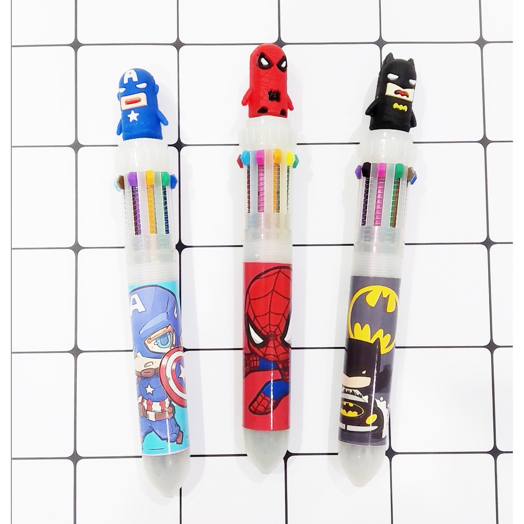 Bút bấm 10 màu bút siêu anh hùng BNMI13 bút nhiều màu cute bút 10 màu dễ thương