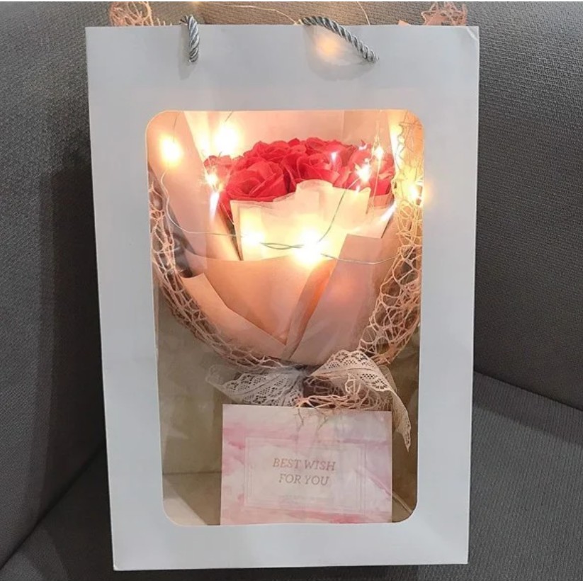Set 20 Túi Hộp Giấy Mặt Kính Mika Đựng Hoa, Quà Tặng Sang Trọng