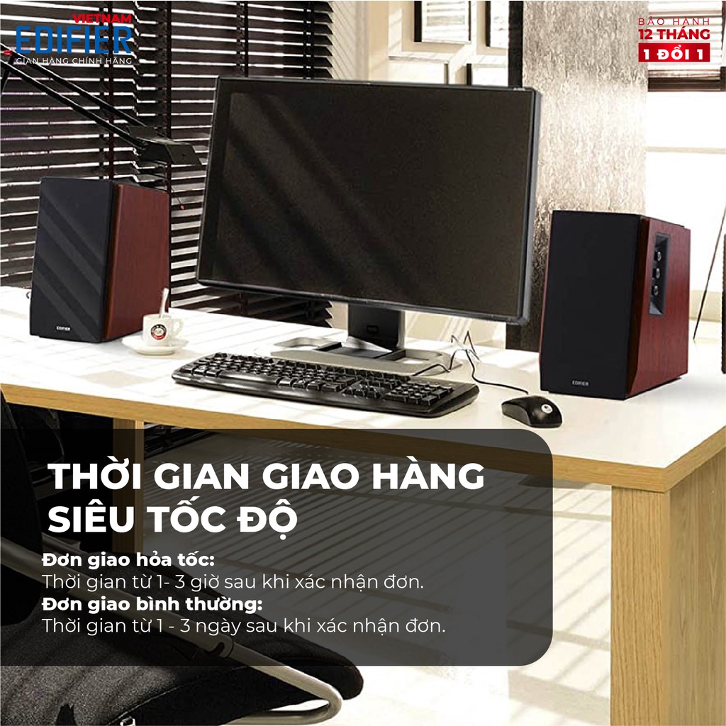 Bộ loa không dây Bluetooth EDIFIER 2.0 R1700BT -  Hỗ trợ cổng cắm RCA - Có remote điều khiển - Vỏ gỗ chống dội âm