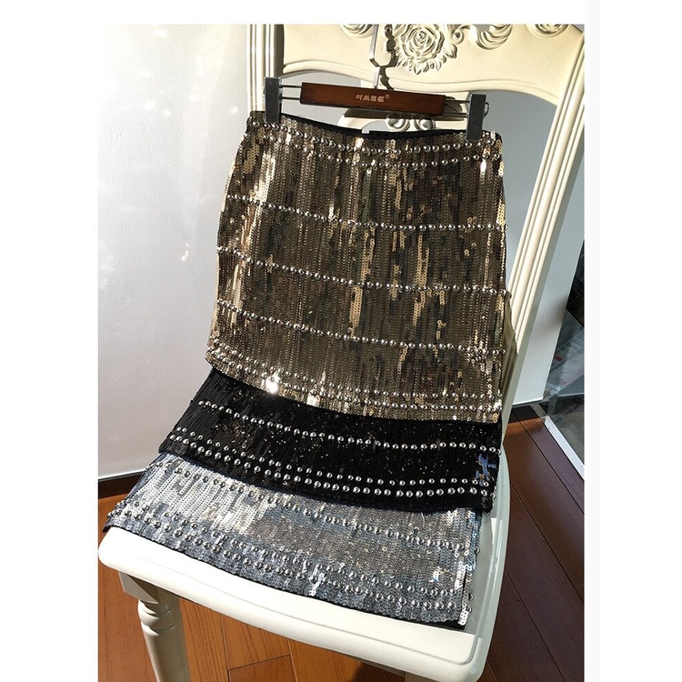 Sidami Chân Váy Mini Ôm Dáng Đính Hạt Sequin Lấp Lánh Vintage Mùa Hè Cho Nữ