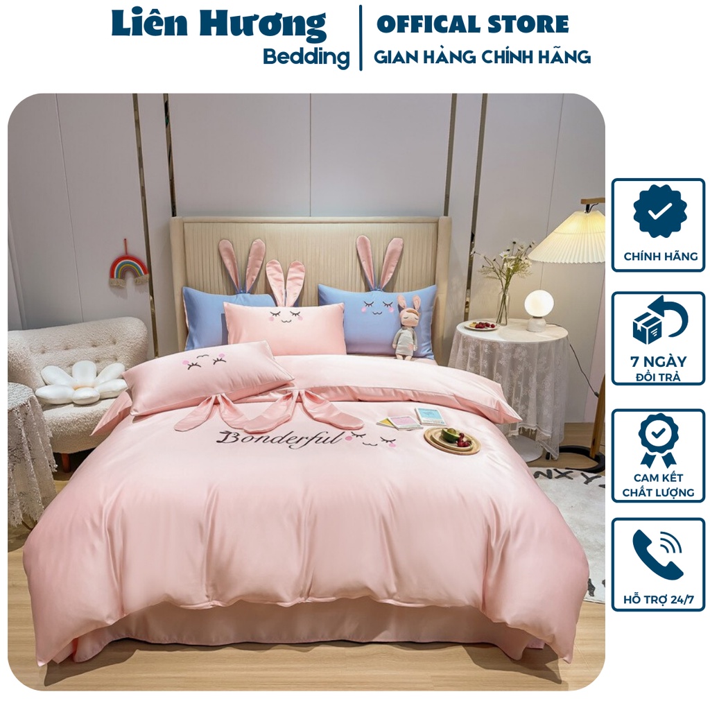 Bộ chăn ga gối lụa tai thỏ, chất liệu phi lụa mềm mịn thoáng mát nhập khẩu mẫu mới nhất 2022