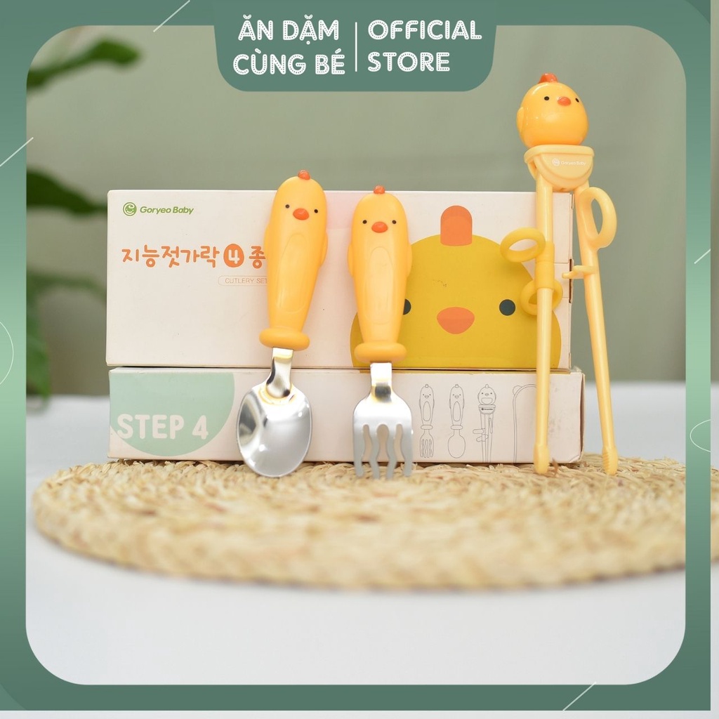 Set 3 món thìa dĩa đũa Goryeo baby dụng cụ tập ăn tập gắp cho bé ăn dặm Hàn Quốc chính hãng 30453