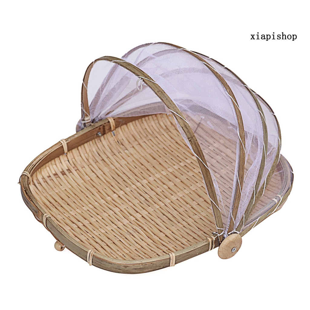 Giỏ Lưới Đựng Trái Cây Chống Ruồi Bằng Tre Đan Kèm Vỏ Bọc Tiện Dụng