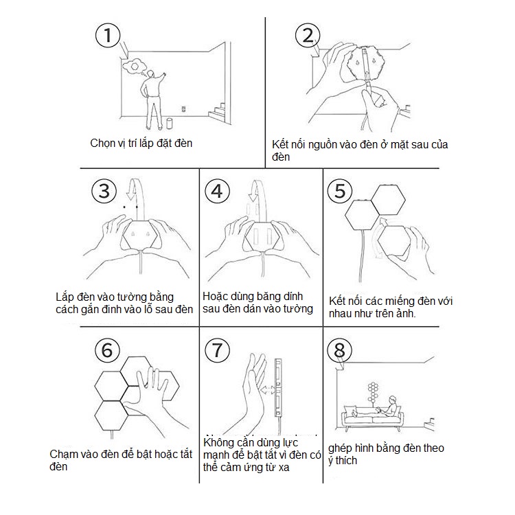 ĐÈN LED TỔ ONG LỤC GIÁC GẮN TƯỜNG CẢM ỨNG CHẠM BẬT TẮT TẠO HÌNH TRANG TRÍ