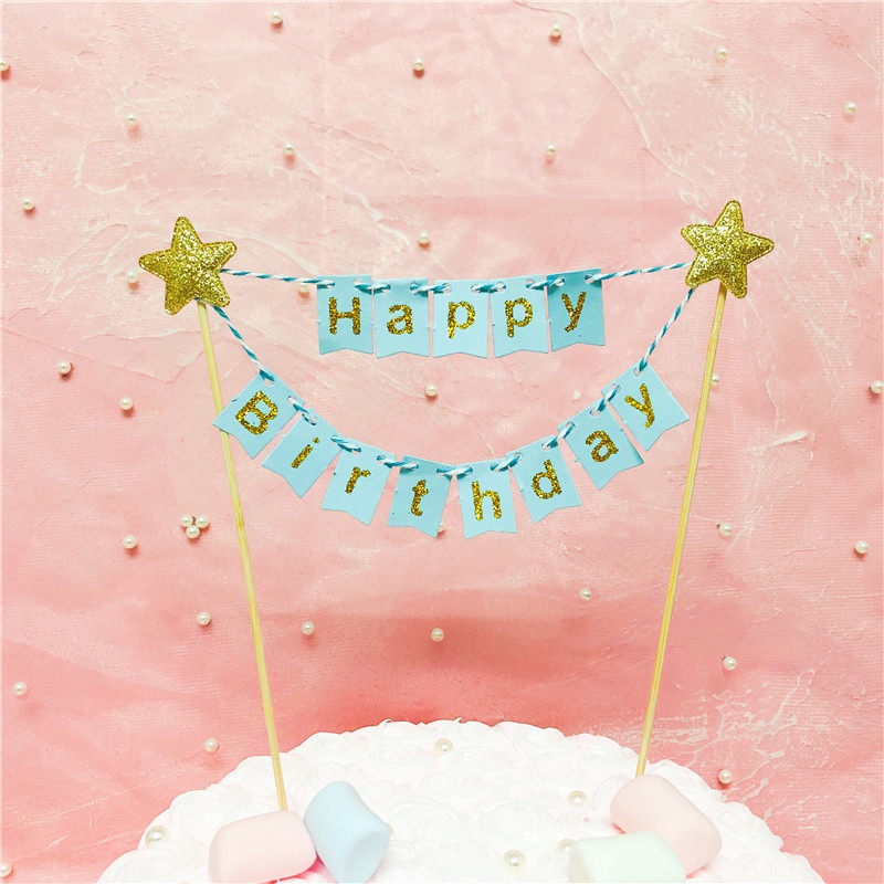 1 Set Phụ Kiện Cắm Bánh Sinh Nhật Hình Chữ Happy Birthday