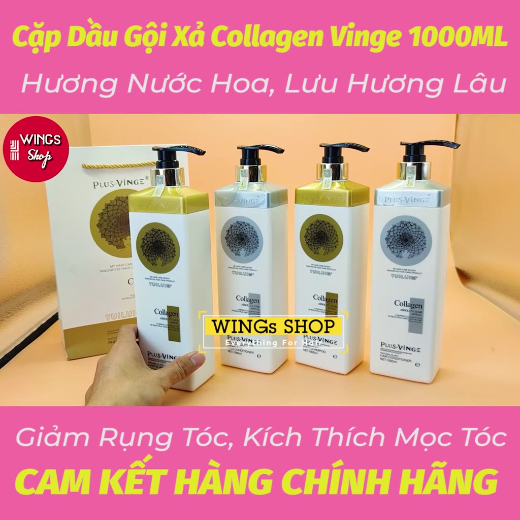 Cặp Dầu Gội Xả Collagen Plus Vinge 1000ml | Ngăn ngừa tóc gãy rụng, phục hồi tóc khô xơ, hư tổn | Wings Shop | BigBuy360 - bigbuy360.vn