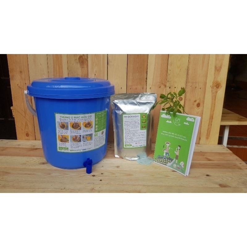 Thùng ủ rác hữu cơ thành phân hữu cơ Bokashi - Nhà Vừng (Combo 1 thùng 22L 1 túi)
