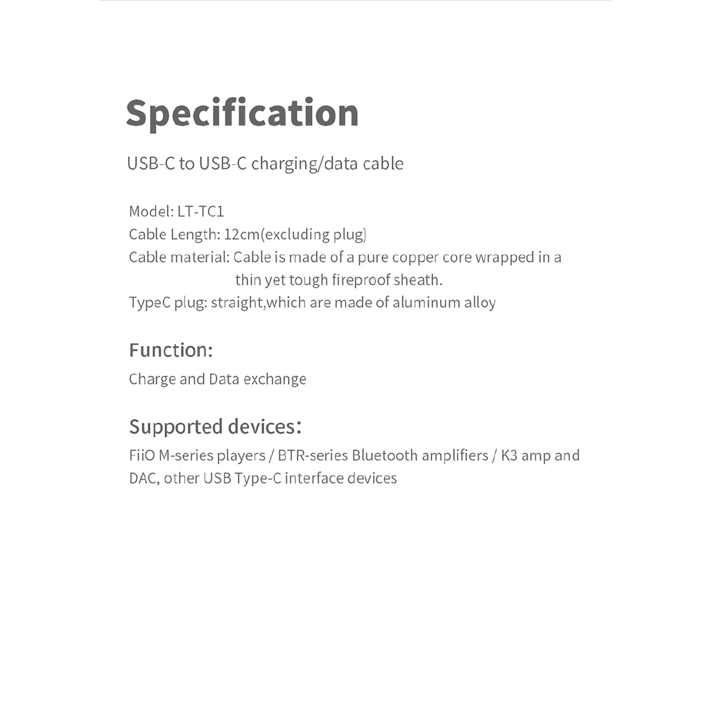 Cáp Giải Mã Âm Thanh FiiO LT-TC1 Type C Sang Type C Cho FiiO K3 / M9 / M6 / M11 / M5 / BTR3