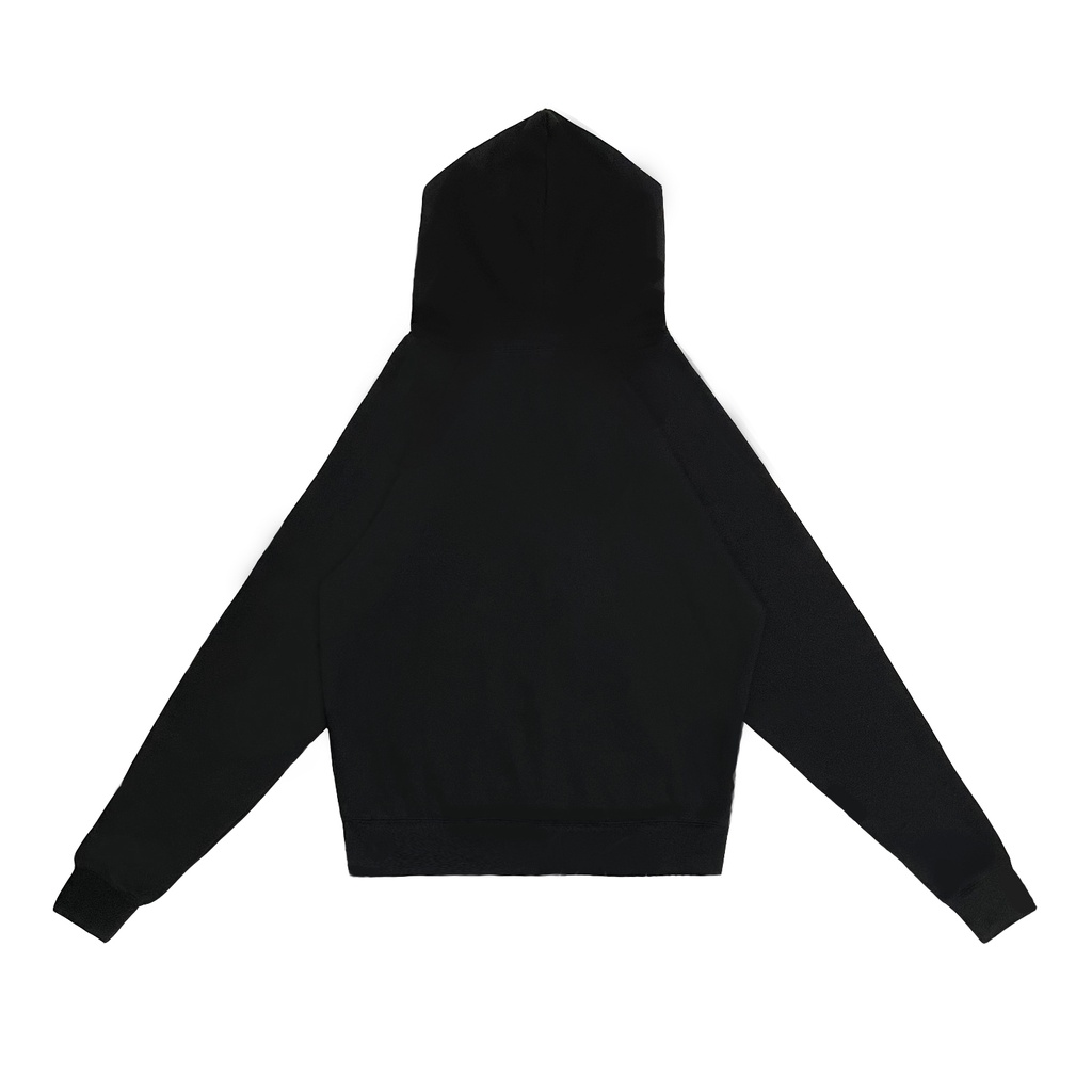 Áo khoác hoodie trơn unisex màu đen.