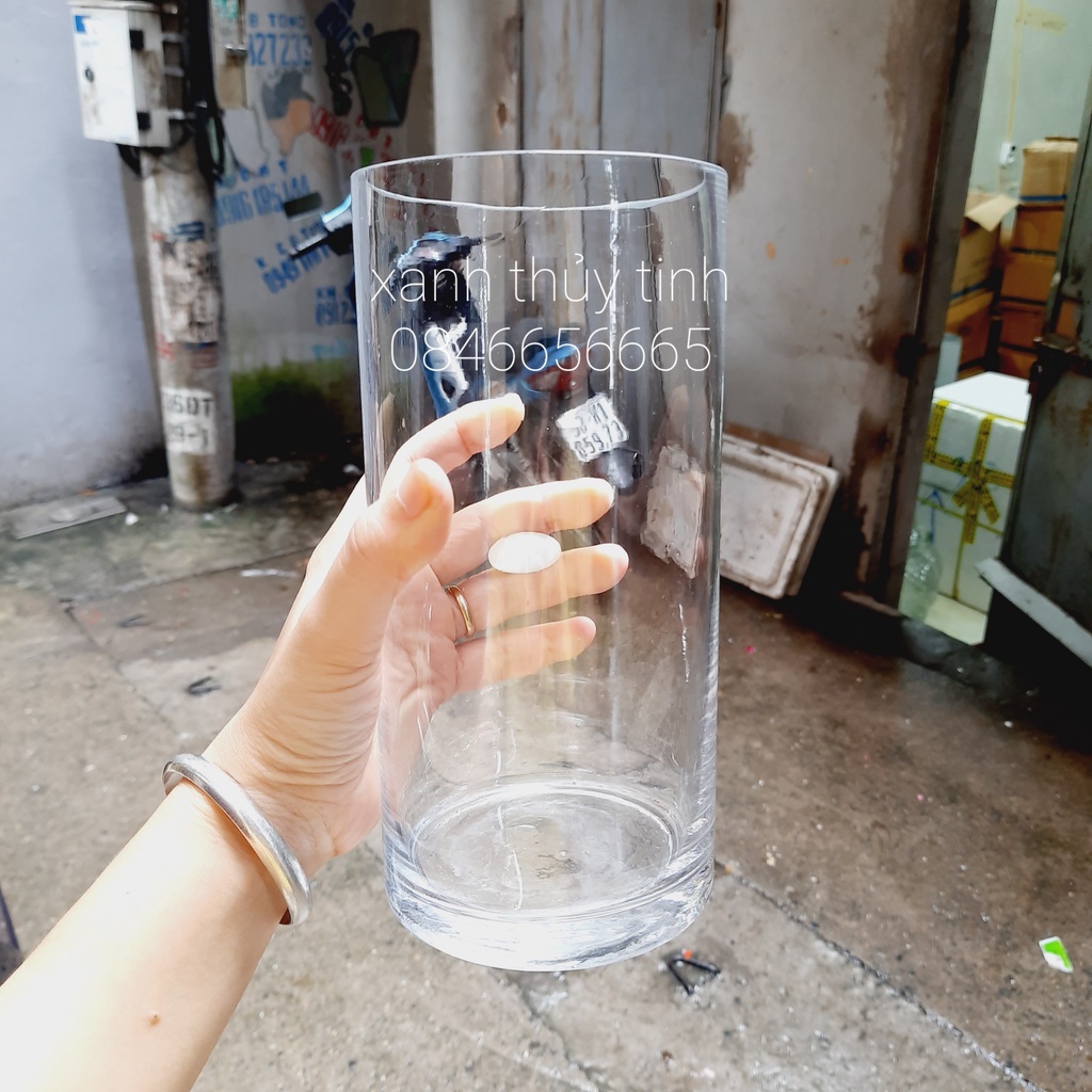 Bình thủy tinh trang trí, cắm hoa trụ tròn cao cấp 10x25cm