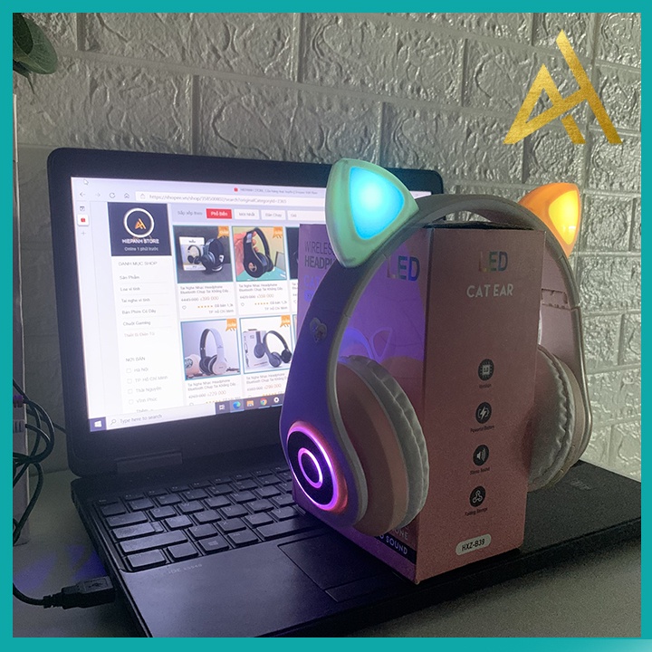 Tai Nghe Chụp Tai Có Mic LED 7 Màu Headphone Bluetooth Tai Mèo B39 Tai Nghe Nhạc Điện Thoại Không Dây Mini