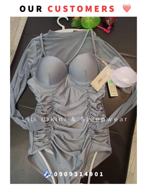 (Hình thật, big size trên 60kg) Bikini một mảnh, bộ bơi tay dài chống nắng sexy kèm áo lưới Hàn Quốc cao cấp