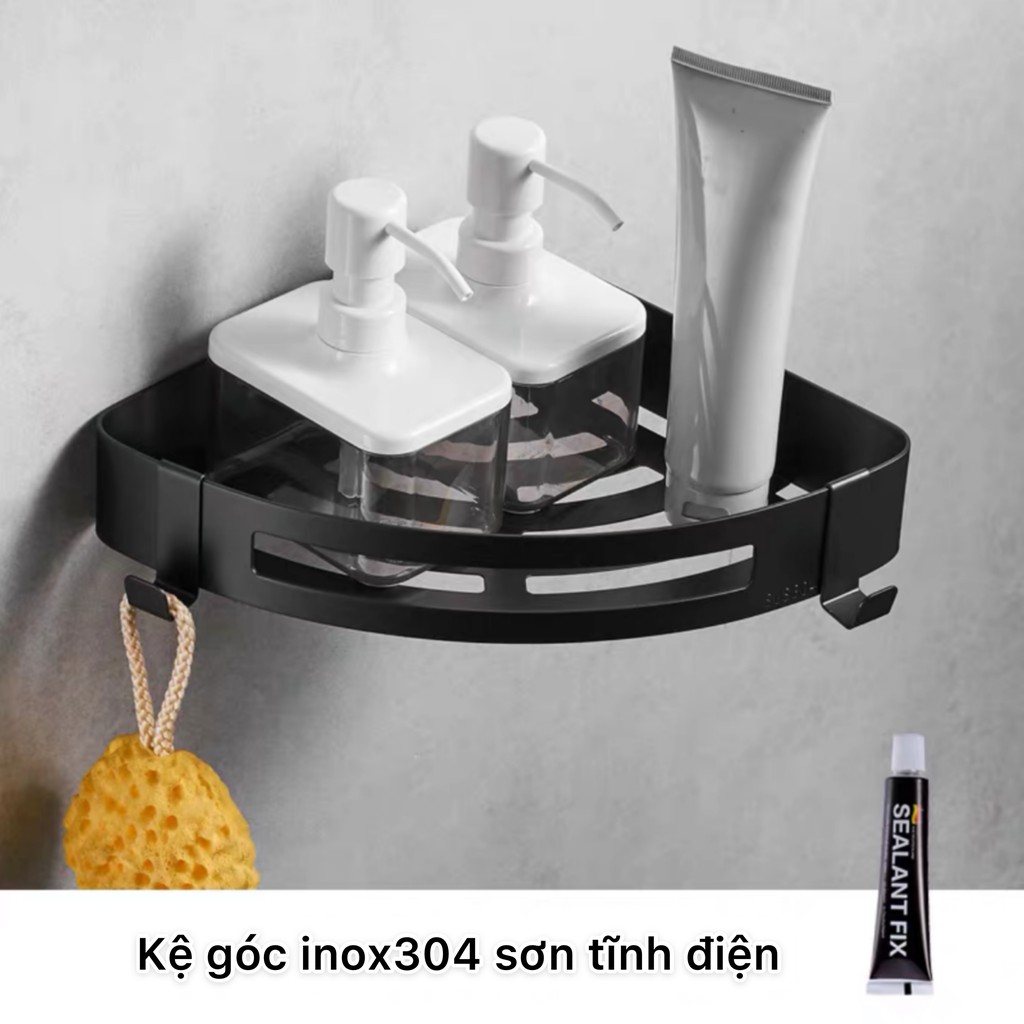 Kê góc / chữ nhật dán tường inox 304 sơn tĩnh điện để dầu gội đầu, sữa tắm