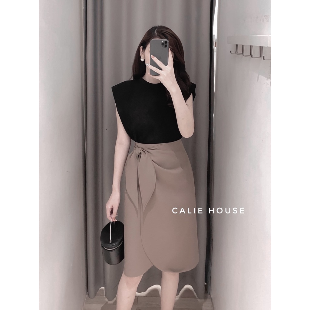 CHÂN VÁY NƠ BUỘC CHÉO VẠT- Chân váy Công Sở- Chất Sang Xịn- Vạt Lệch màu đen và nâu tây [freeship+ có hình ảnh + video] | BigBuy360 - bigbuy360.vn