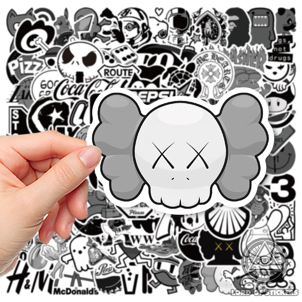 Set 101 Hình Dán Graffiti Brand Logo Sticker Thương Hiệu Đen Trắng Chống Thấm Nước Trang Trí Mũ Bảo Hiểm, Ván Trượt, Xe